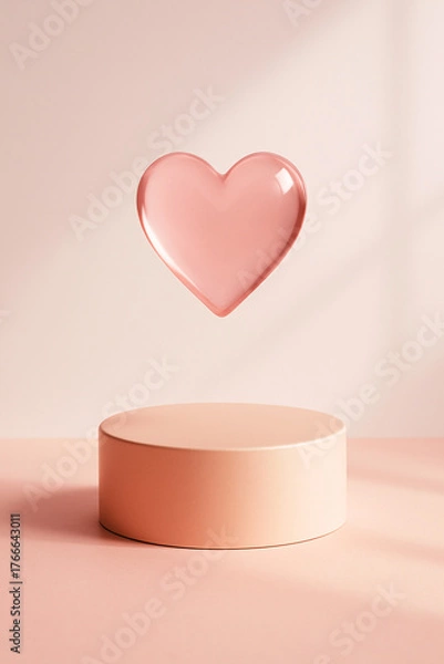 Obraz Floating Heart Above Pink Podium- Minimalist Valentine’s Day Concept