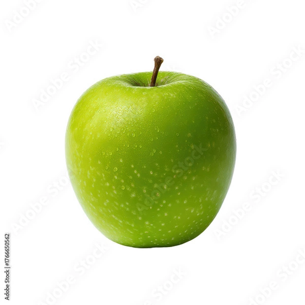 Fototapeta A single, ripe green apple isolated on transparent background, showcasing its vibrant color and texture