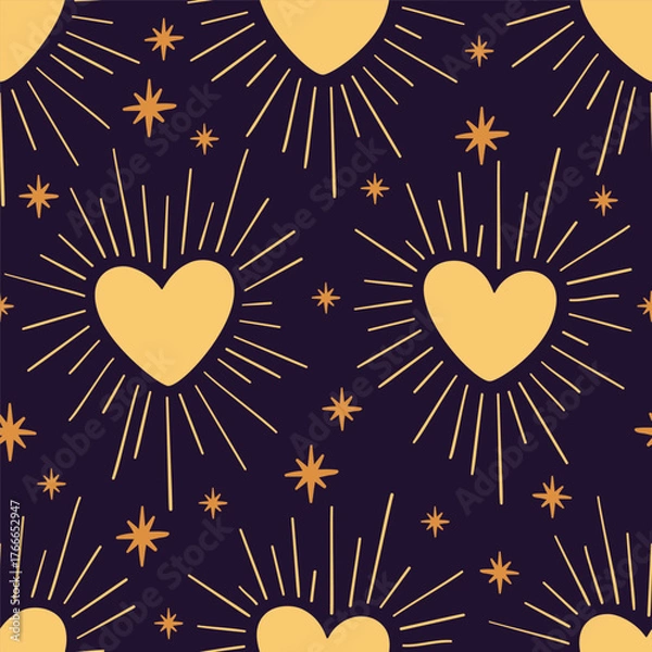 Fototapeta Hearts seamless pattern, background. Hand drawn boho, bohemian, gothic, vintage style illustration