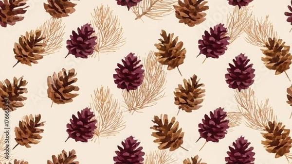 Obraz Seamless watercolor pattern with fir cones