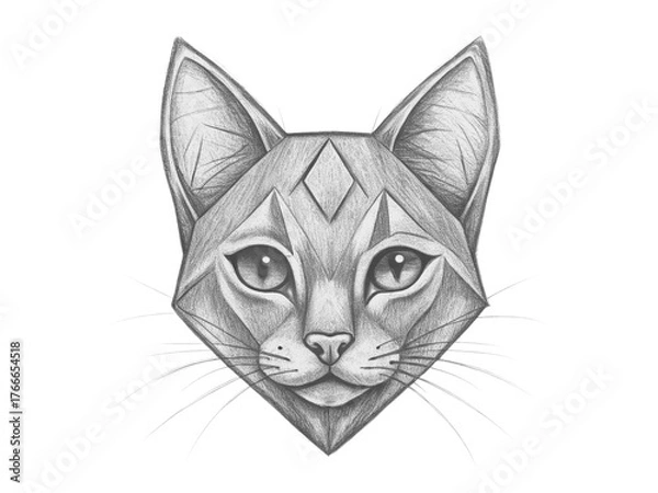 Obraz Hand drawn cat head isolated on transparent background with pencil drawing style
