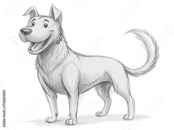 Fototapeta Illustration of a happy dog standing isolated on transparent background, smiling widely