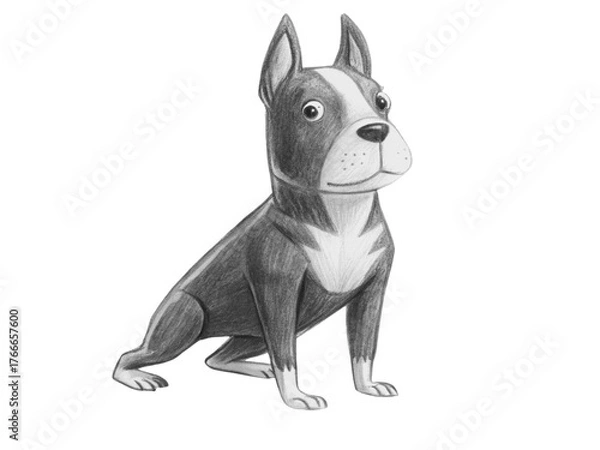 Fototapeta A cute boston terrier dog sitting isolated on transparent background in pencil drawing