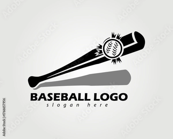 Obraz baseball logo with a picture of a bat hitting a ball to symbolize how to play baseball