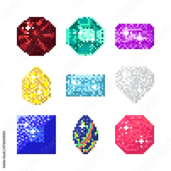 Obraz Item of Pixel game with Diamond and Gemstone on white background.
