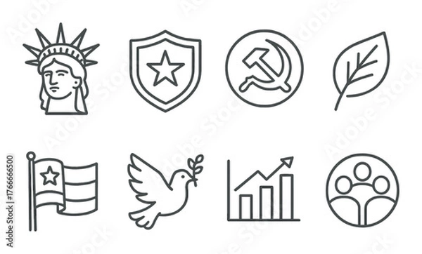 Fototapeta Outline icons featuring liberty, symbols, and growth on textured background