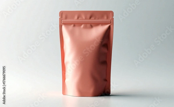 Fototapeta Copper colored stand-up pouch isolated on neutral background, minimal mockup for food or cosmetic packaging design.