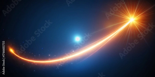 Fototapeta A bright comet travels across a dark night sky, leaving a glowing trail behind it. Stars twinkle in the background, enhancing the beauty of this cosmic event