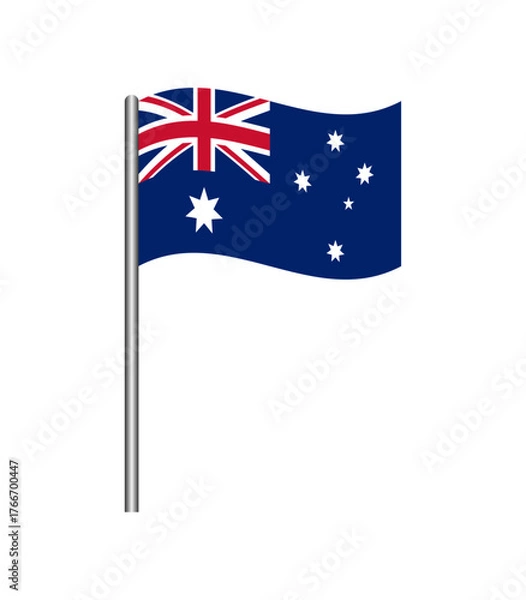 Fototapeta Vector illustration of the Australia state flag waving on a flagpole, isolated on white background. Perfect for design, educational, and patriotic projects.