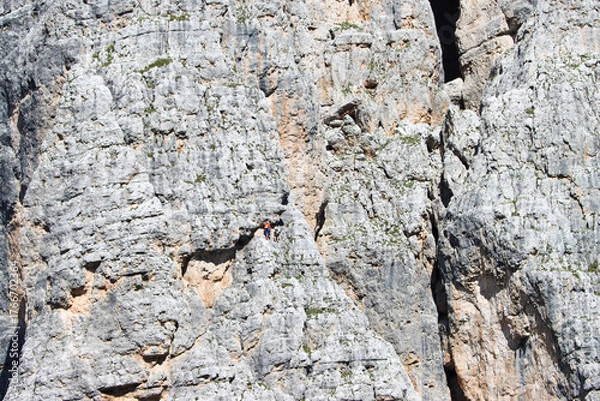 Fototapeta Extreme sports - climbing Cinque Tori in Dolomites