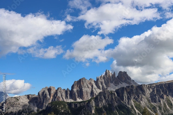 Fototapeta Clouds over the rocky peaks of Dolomites