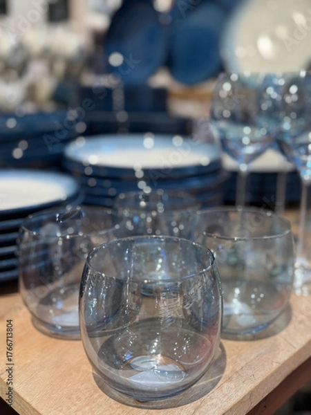 Obraz Blue transparent glasses on the table