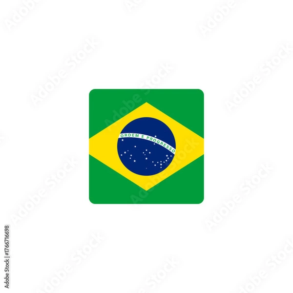 Fototapeta Square flag of Brazil with rounded corners vector illustration. Perfect for educational materials, travel content, and national representation design projects