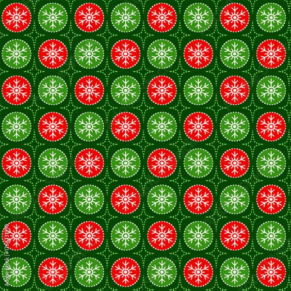 Obraz Christmas Snowflake Ornaments Repeat on Green Background