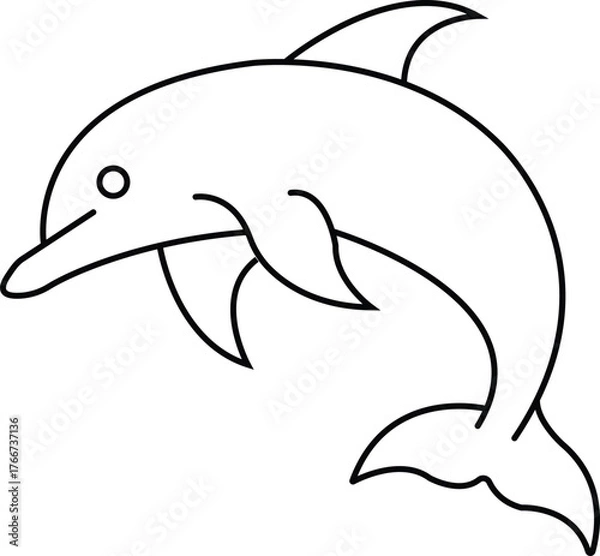 Fototapeta Minimalist Dolphin Line Art — Simple Ocean Animal Drawing, Modern Sea Life Vector Illustration