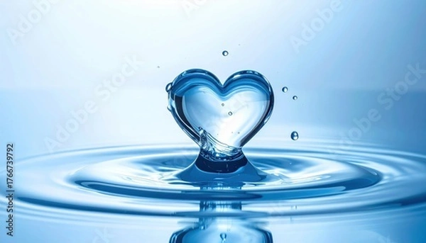 Fototapeta Heart-shaped water droplet splashing in nature's environment high-speed capture of a stunning watersplash