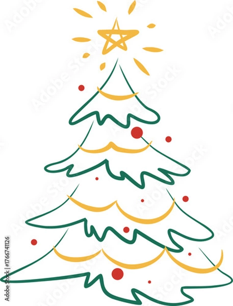 Obraz Christmas Tree Line Art with star topper