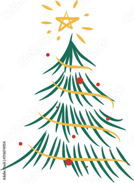 Obraz Christmas Tree Line Art with star topper