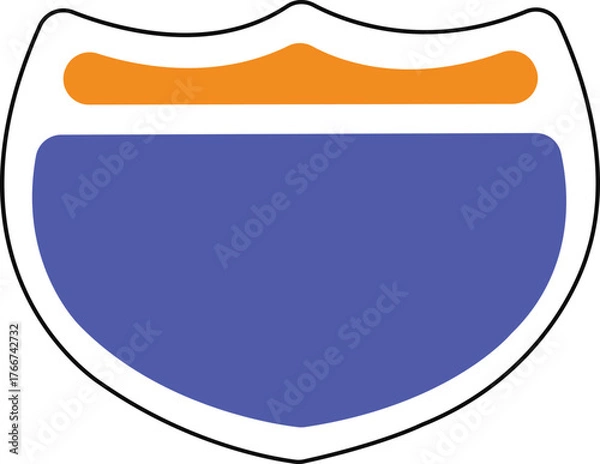Fototapeta Blank Highway Road Sign Icon — Blue and Orange Shield Symbol, Minimal Traffic Sign Vector Design