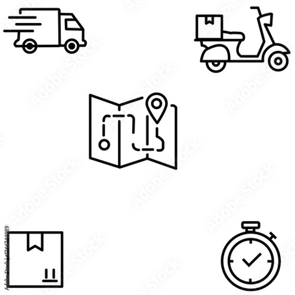 Obraz Shipping, Tracking, and Transport Thin Line Icons