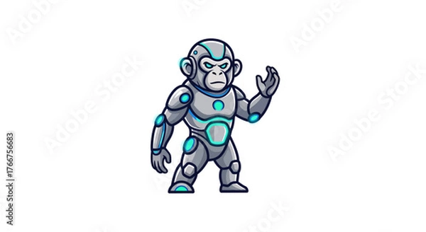 Fototapeta Futuristic robot ape character with glowing accents, perfect for sci-fi games or cutting-edge tech branding with a fun, edgy vibe for modern projects
