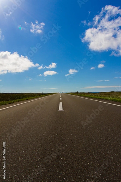 Fototapeta オロロンラインの真っすぐな道