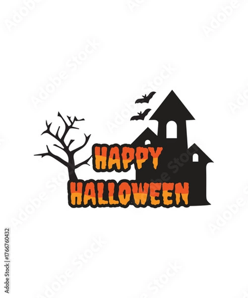 Obraz Halloween Spooky Text logo icon vector design, Halloween typography logo for halloween party, Happy Halloween text logo with bat on white background. 