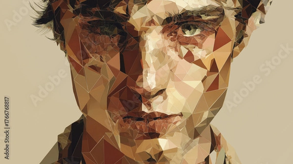 Obraz Clay-sculpted human face portrait with abstract textures on the background, an artistic mural