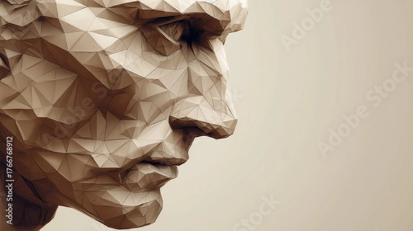 Fototapeta Clay-sculpted human face portrait with abstract textures on the background, an artistic mural