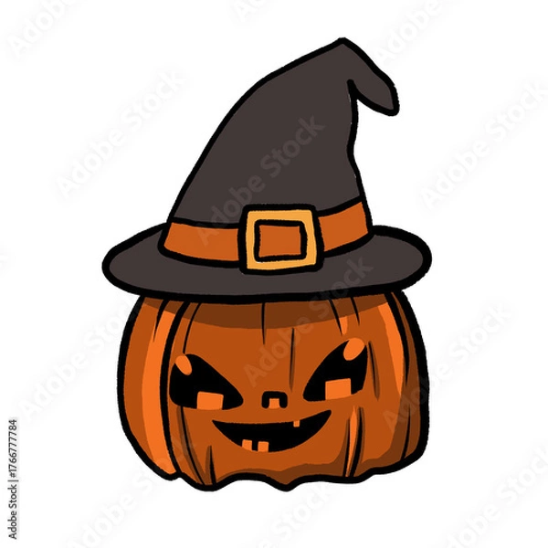 Fototapeta halloween pumpkin with witch hat on transparent background 