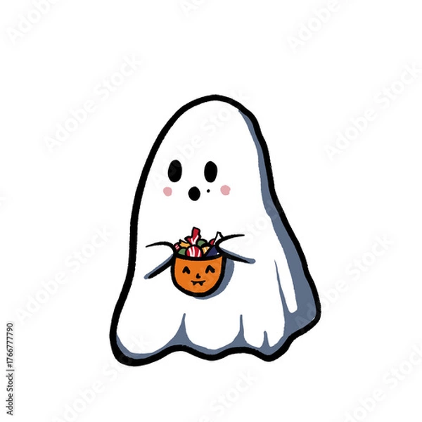 Fototapeta funny cartoon character, ghost, Halloween ghost, transparent background 