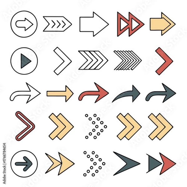 Fototapeta Colorful arrow collection showing different shapes and directions, designed for infographic and business flow illustrations