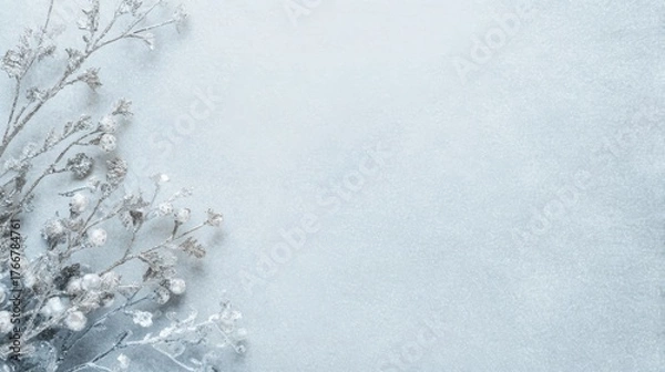 Fototapeta Handmade winter background with white textured paper, silver glitter details and soft blue tones, frosty elegant atmosphere, diffused natural light