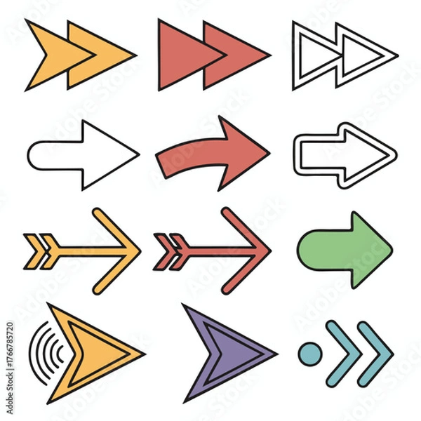 Fototapeta Artistic arrow set designed in vintage pen drawing style, ideal for infographic and personal design layouts.