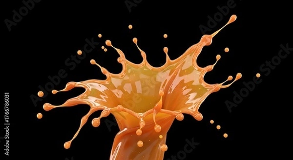 Fototapeta Energetic splash of golden liquid, a dynamic burst of fiery color and fluid movement