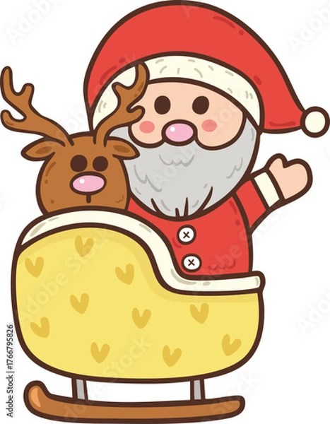 Obraz santa claus with reindeer cartoon doodle hand drawn