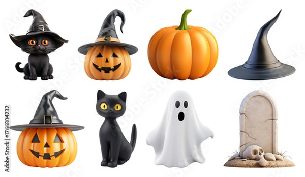 Fototapeta PNG Halloween icons with spooky charm, element set on transparent background