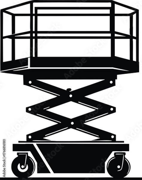 Fototapeta Construction Equipment Scissor Lift Machine silhouette vector Illustration isolated on a white background