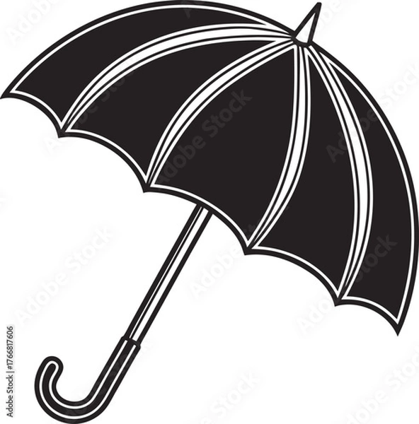 Fototapeta Single black umbrella with white outline and handle on white background vector