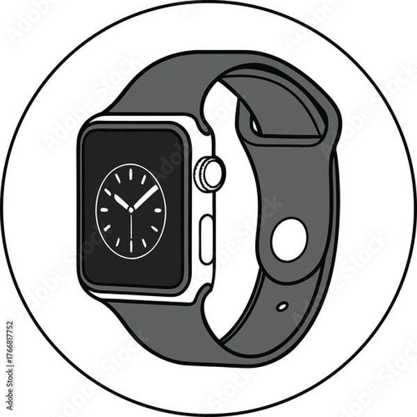 Fototapeta Stylized illustration of a smartwatch with a dark band and clock face wearable technology