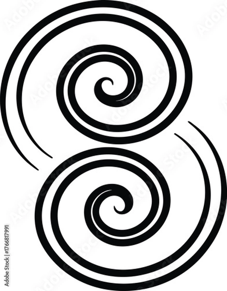 Fototapeta Two Black Spiral Swirls on a White Background curve