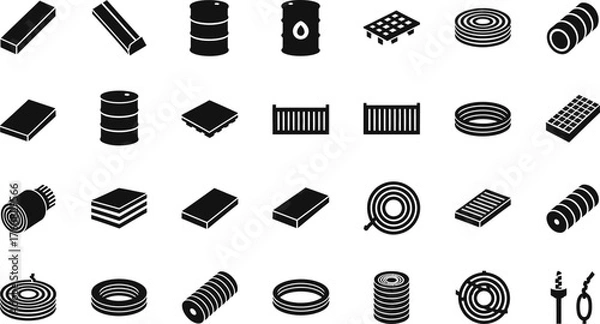 Fototapeta Collection of industrial and electronic components and objects isolated on transparent background