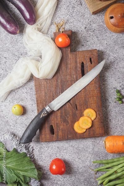 Fototapeta photo of a kitchen knife specifically for cutting vegetables and fruit, mirror and satin knife material