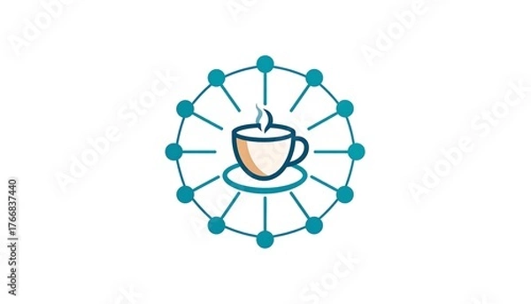 Fototapeta Steaming cup of coffee inside a network structure