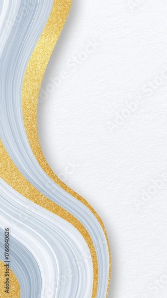 Fototapeta Abstract background with gold glitter and blue brush strokes creating elegant waves