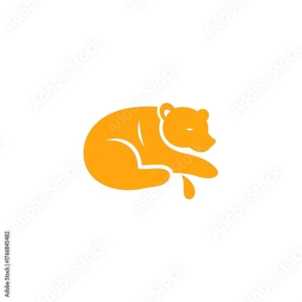 Fototapeta Stylized, curled-up bear silhouette in an orange tone against a white backdrop