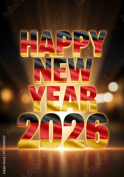 Obraz Happy new year 2026 banner with germany flag on festive bokeh background