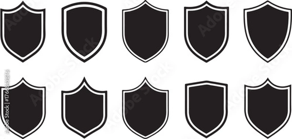 Fototapeta various style shields. Shield icon vector, black silhouettes