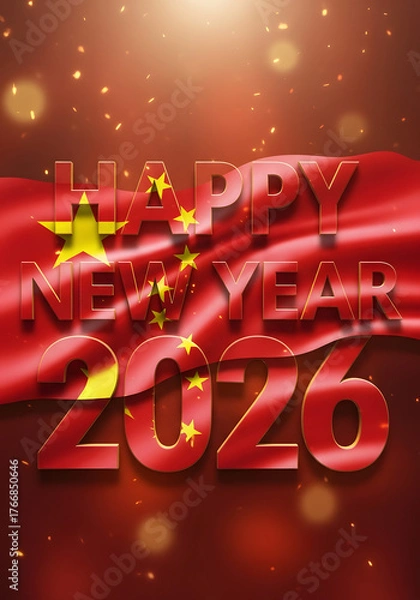 Obraz Happy new year 2026 banner with the flag of china in the background