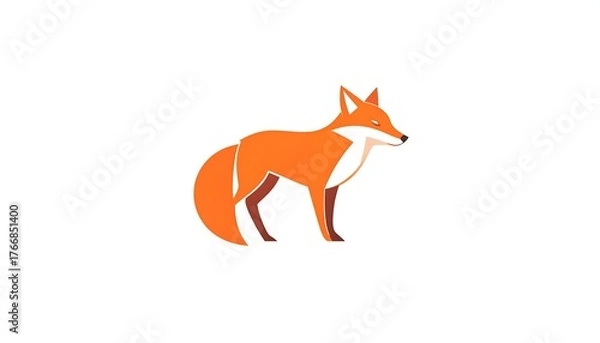 Fototapeta Stylized, minimalist illustration of an orange fox in profile on white